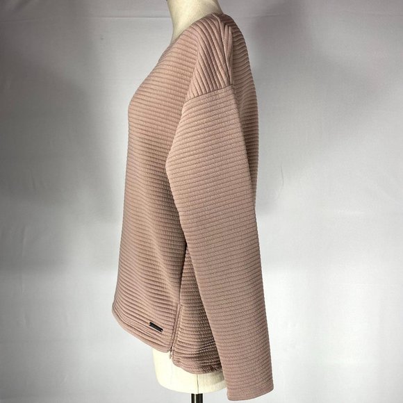 MONDETTA Dusty Pink Ribbed Sweatshirt Women's Medium Side Zip Long Sleeve Boxy - Picture 4 of 10